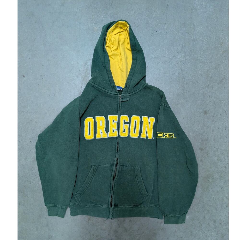 University of Oregon Ducks Full Zip Hoodie Small Green Yellow Campus Heritage